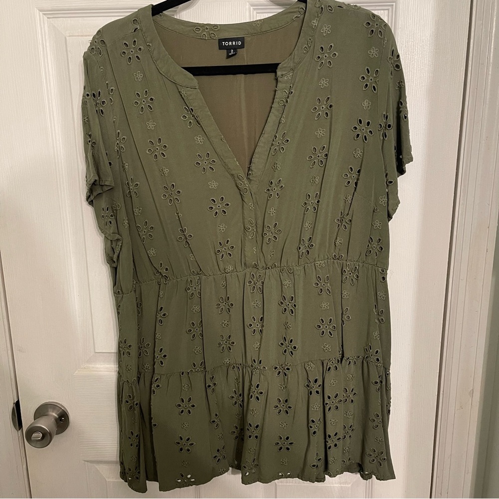 Torrid Green Eyelet Blouse